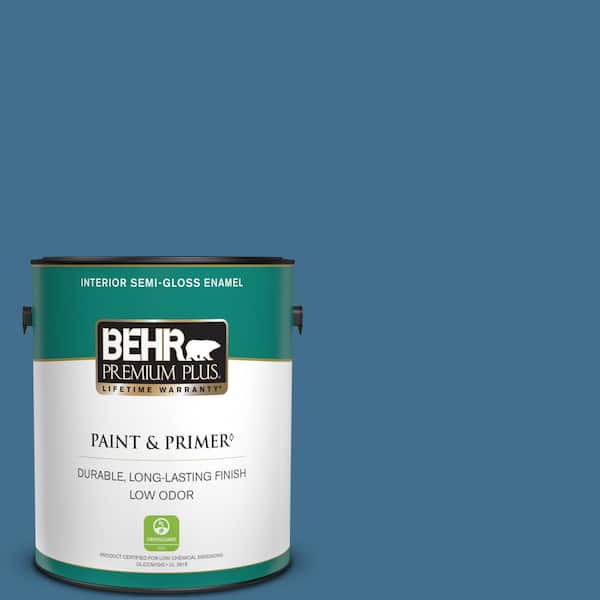 BEHR PREMIUM PLUS 1 gal. #M500-5 Sojourn Blue Semi-Gloss Enamel Low Odor Interior Paint & Primer