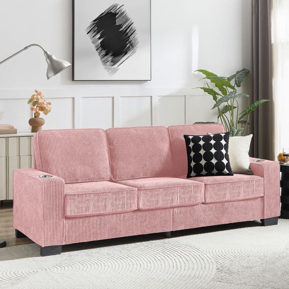 Dillon 83.86 in. Square Arm Fabric Rectangle Sofa in Pink, Cup Holders price history on PriceWatchPro