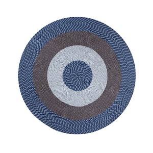 Country Stripe Braid Collection Chambray Stripe 72" Round 100% Polypropylene Reversible Area Rug