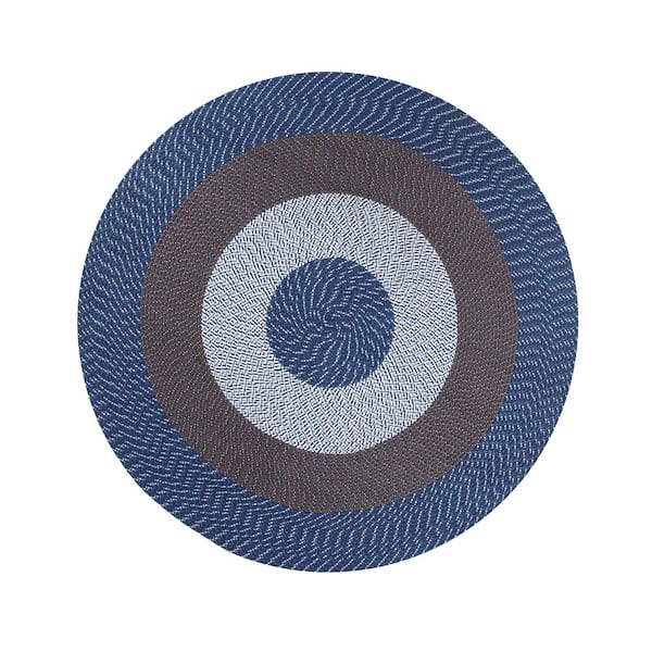 Better Trends Country Stripe Braid Collection Chambray Stripe 72" Round 100% Polypropylene Reversible Area Rug