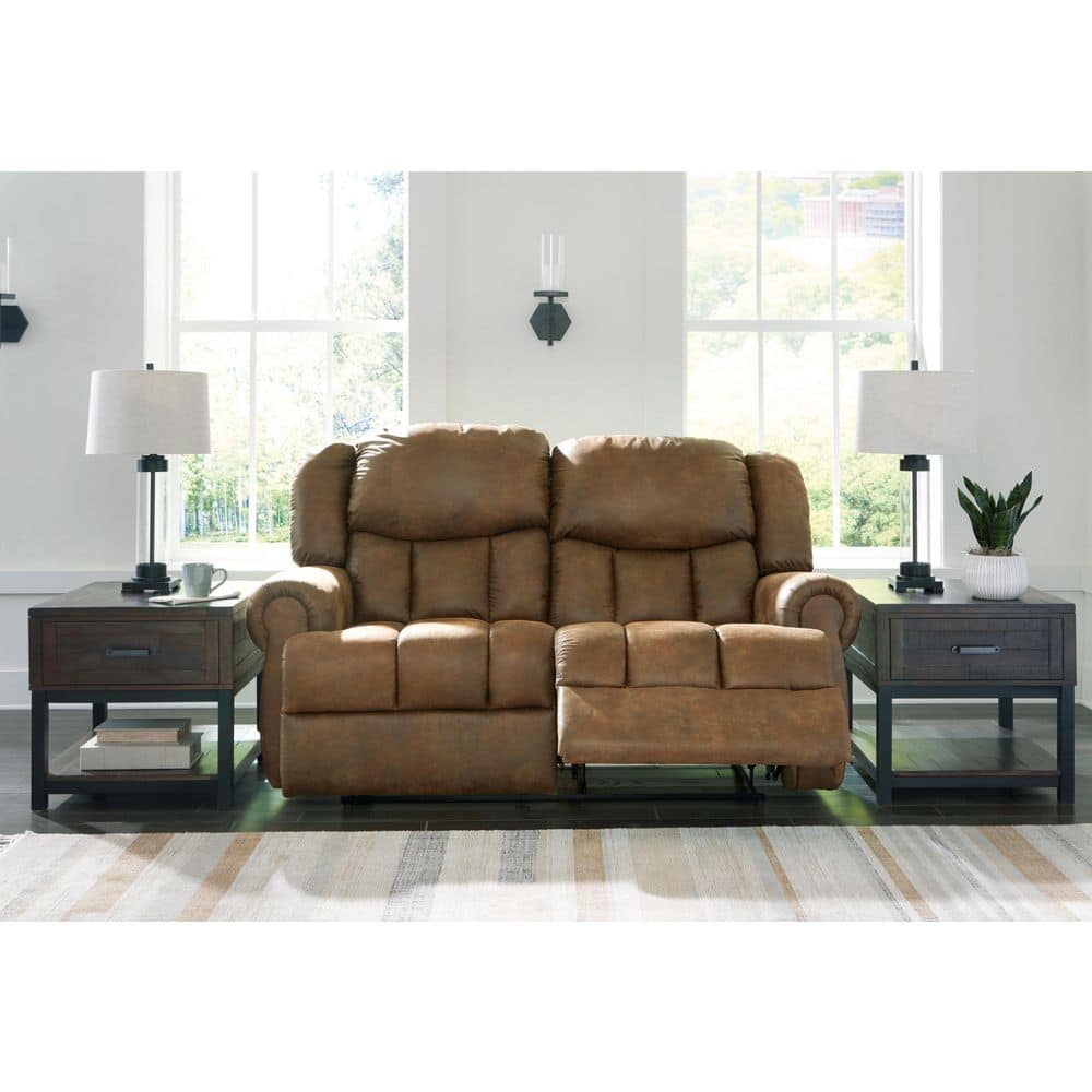 Boothbay 75 in. Solid Faux Leather 2 Seats Armrests and Reclining Loveseat in Brown