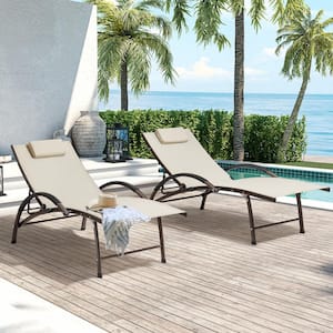 Foldable Aluminum Outdoor Lounge Chair in Tan (2-Pack)