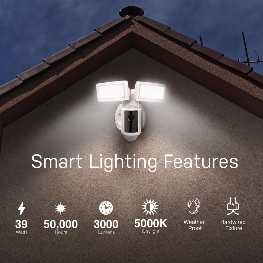White Wireless LED Smart Security Floodlight with Camera