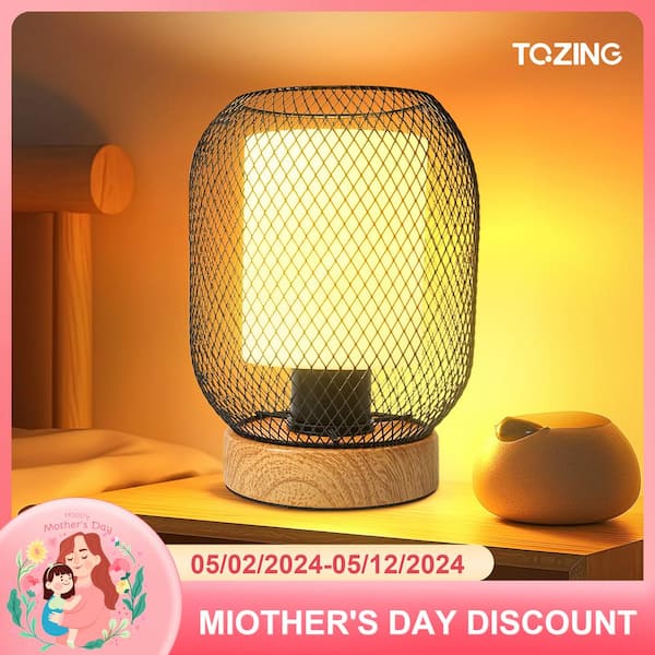 TOZING 9 in. Modern Uplight Desk Lamp Iron Acrylic Double Layer Lampshade Wooden Base Rocker Switch (Dimmable Bulb Included)