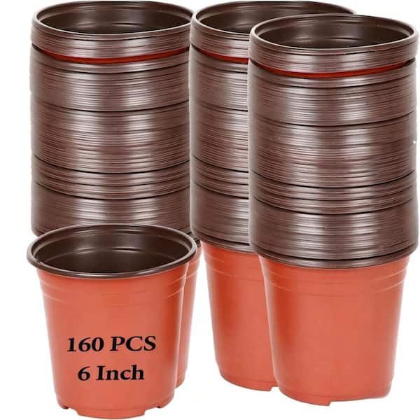 6 in 1/2 Gal Plant Nursery Pots Drainage Holes Red 160 Pack
