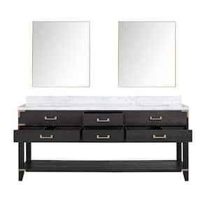 Irvington 80 in W x 22 in D Black Oak Double Bath Vanity, Carrara Marble Top, and 36 in Mirrors