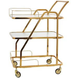35 in. H Gold Glass Shelf 3 Tier Bar Cart with Side Guards and Handle