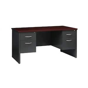 60 in. W x 30 in. D Charcoal/Mahogany 4-Drawer Executive Office Modular Double Pedestal File Office Desk