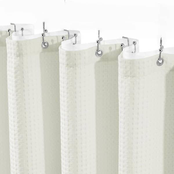 72 in. W x 72 in. L Cloth Polyester Waffle Shower Curtain Set in Cream White for Home Bathroom, Bathroom Renovation