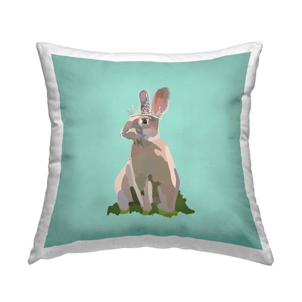 Stupell Industries Bunny Wearing Crown Blue Print Polyester 18 in. x 18 in. Throw Pillow
