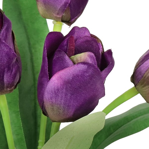 12 in. Plum Purple Artificial Tulip Flower Stem Bush Bouquet (Set-6)