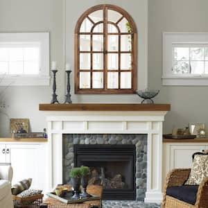 24 in. W x 36 in. H Arched Solid Wood Framed Classic Brown Wall Mirror