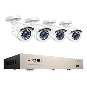 8-Channel H.265+ 2MP DVR Outdoor Security Camera System with 4 1080P Wired Outdoor Bullet Cameras,Surveillance System