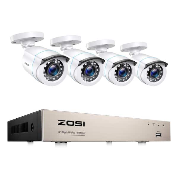 ZOSI 8-Channel H.265+ 2MP DVR Outdoor Security Camera System with 4 1080P Wired Outdoor Bullet Cameras,Surveillance System