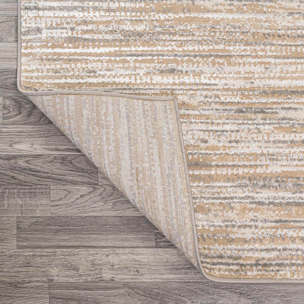 Beige and Gray Striped Synthetic Reversible Area Rug