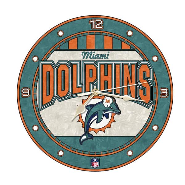 The Memory Company NFL-12 in. Dolphins Art Glass Clock