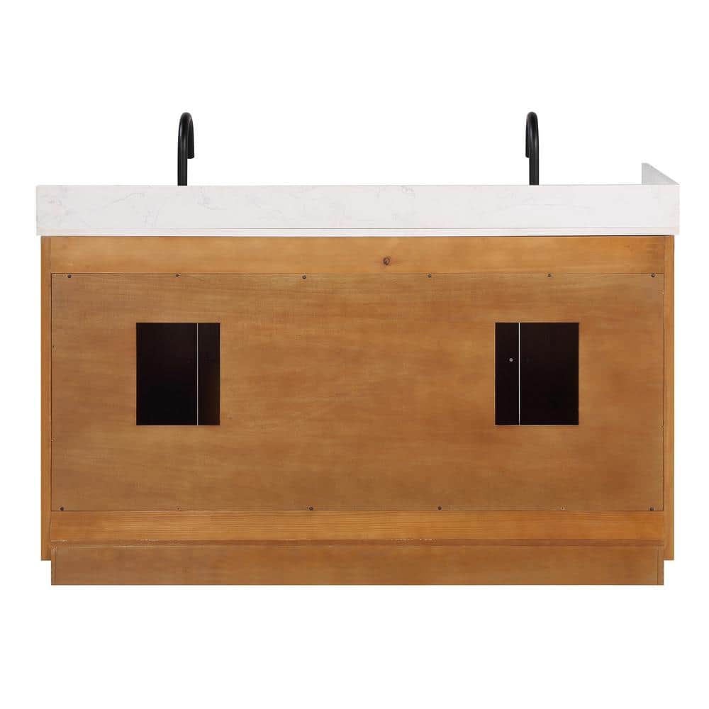 Gavino 60" Light Brown Wood Vanity with Stone Top and Mirror