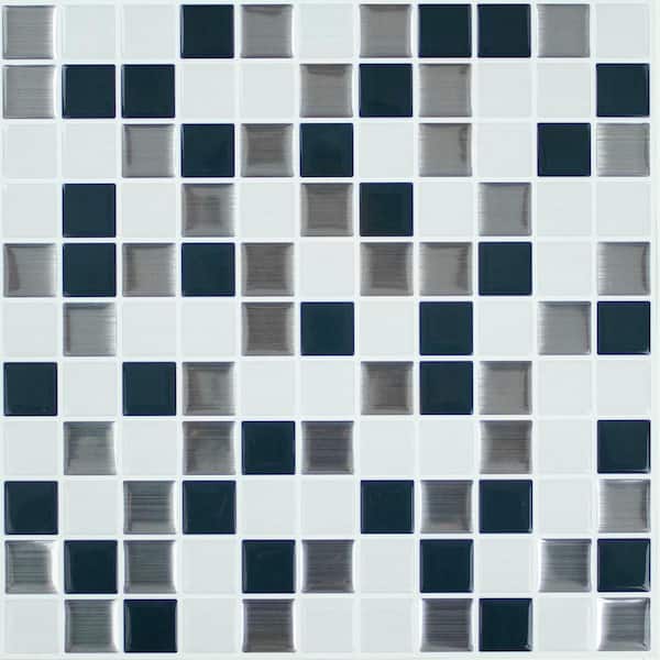 RoomMates 10.5 in x 10.5 in Metallic Checkerboard Tile Peel and Stick Backsplash