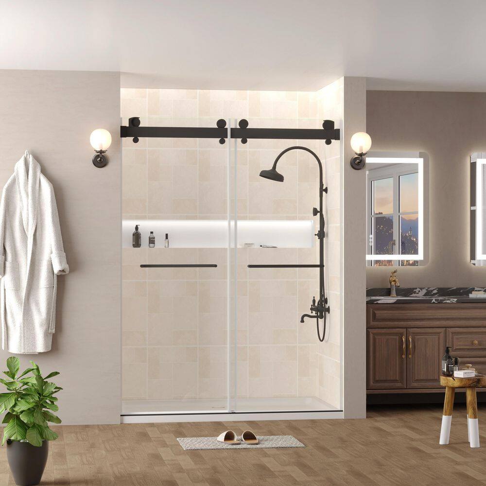 72 in. W x 78 in. H Double Sliding Semi-Frameless Shower Door in Matte Black Finish with Clear Glass price history on PriceWatchPro