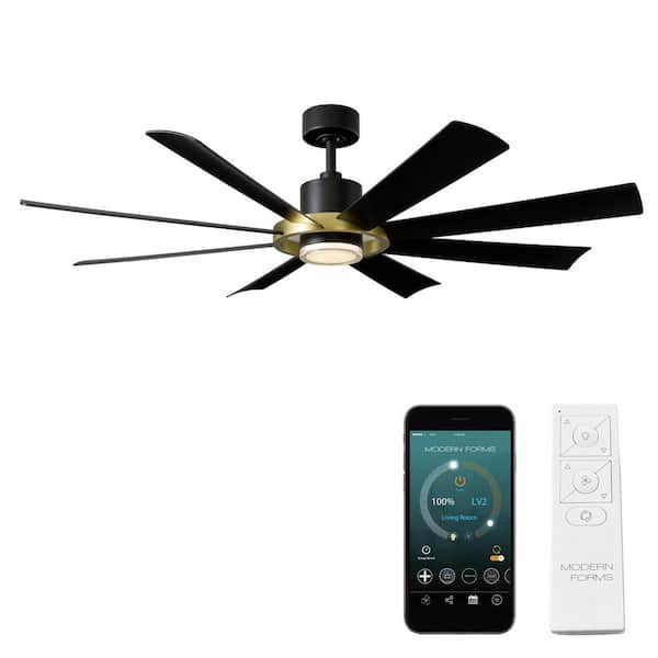 Aura 60 in. Smart Indoor/Outdoor Matte Black-Soft Brass Windmill Ceiling Fan/Selectable CCT Integrated LED/Remote