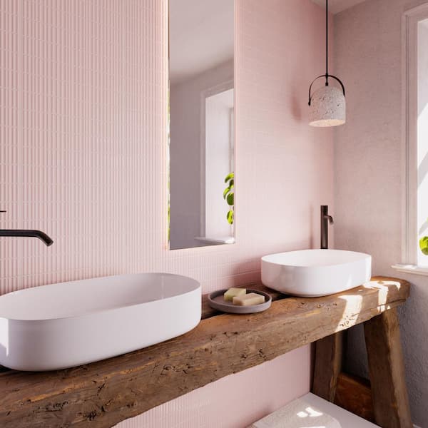 Nova Pink Blush Decor 1.97 in. x 11.81 in. Polished Ceramic Subway Wall Tile (5.38 sq. ft./Case)