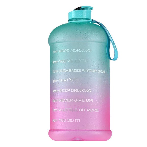 Zulay Kitchen 128 oz - Hydration Nation Plastic Water Bottle with Times Drink - Ombre Green and Pink
