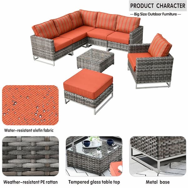 HOOOWOOO Aries Gray 8-Piece No Assembly Wicker Outdoor Patio