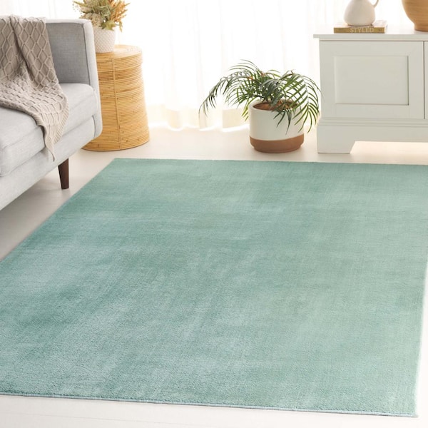 Faux Rabbit Fur Pink 8 ft. x 10 ft. Green Solid Flokati Area Rug