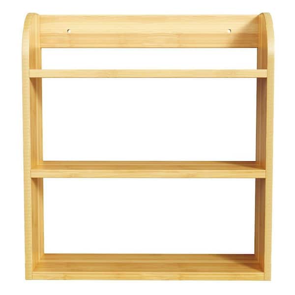 3 Tier Natural Bamboo Countertop or Wall Mount Spice Rack Organizer Shelf for Kitchen Pantry Storage