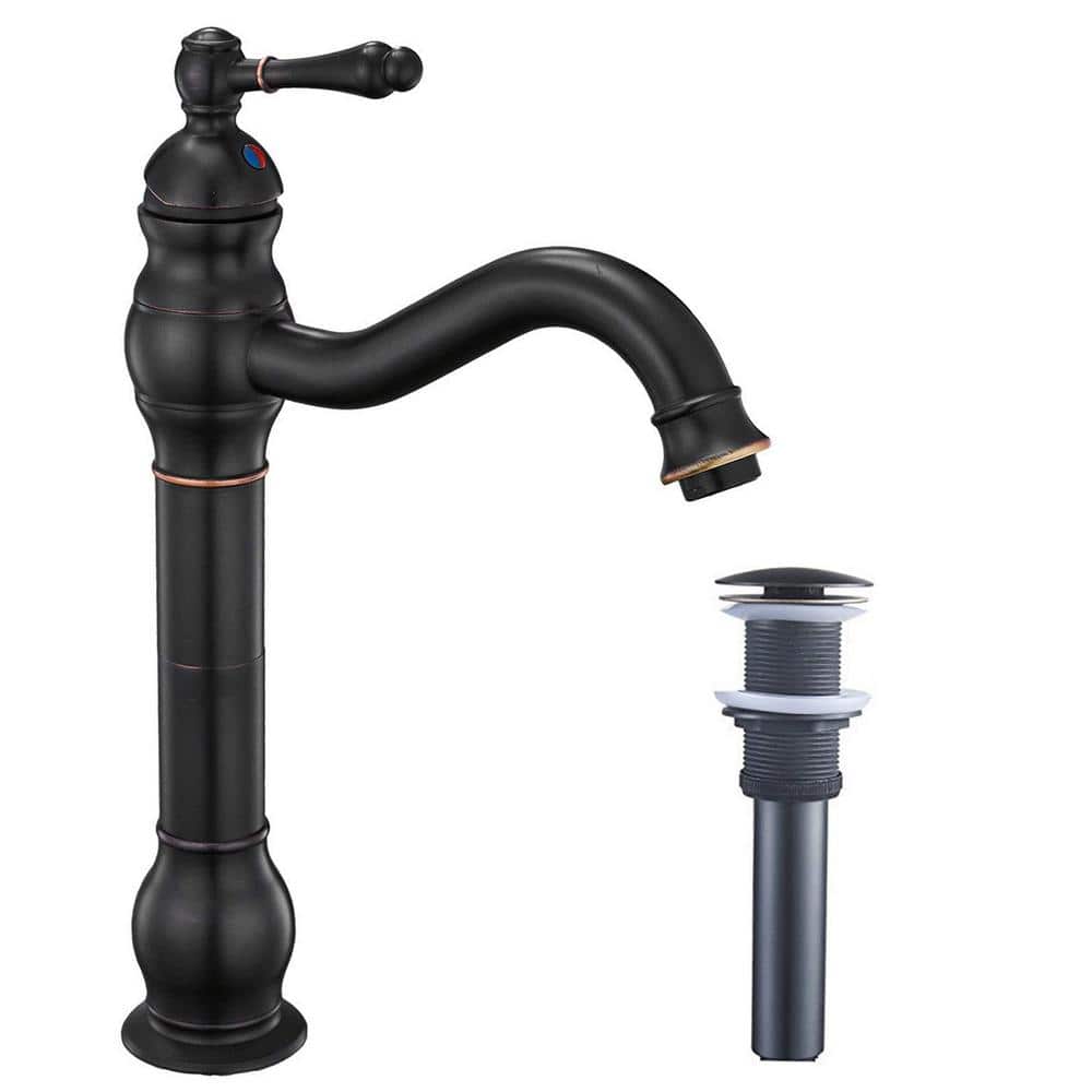 Single Handle Single-Hole Bathroom Vessel Faucet with Drain Assembly in Oil