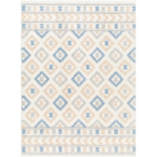 Livabliss Rodos Blue/Cream Diamond 7 ft. x 9 ft. Indoor Area Rug