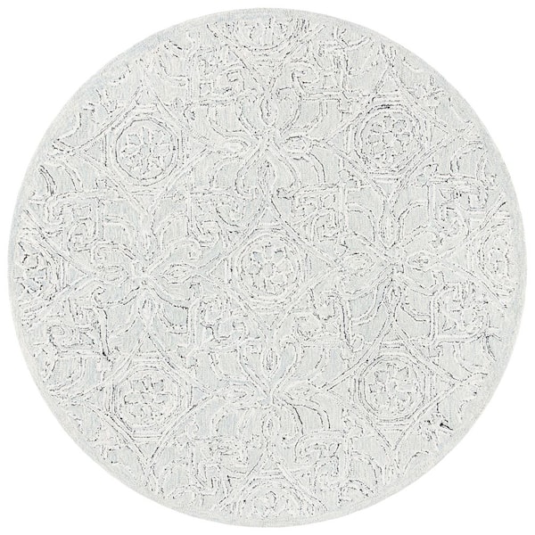 SAFAVIEH Micro-Loop Grey/Ivory 5 ft. x 5 ft. Geometric Round Area Rug