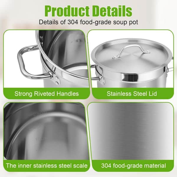 Stainless Steel Stock Pot 37 qt. Large Capacity Heavy Duty Cooking