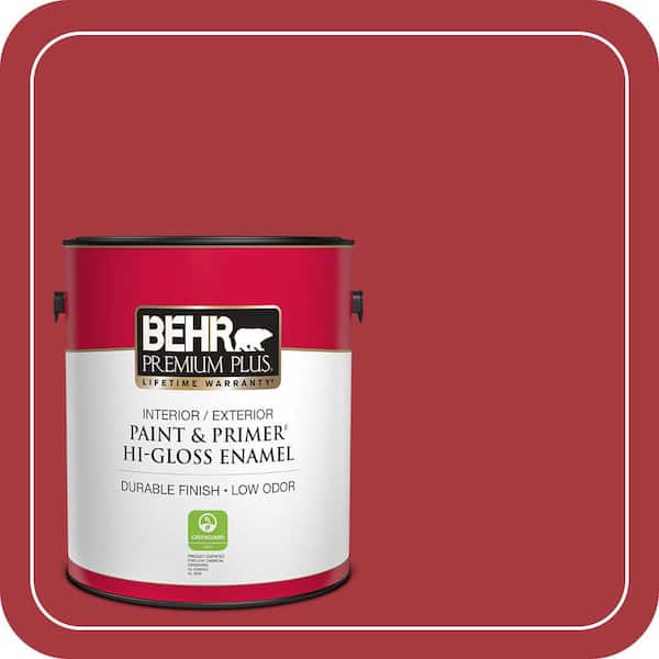 BEHR PREMIUM PLUS 1 gal. #BXC-03 Scarlet Hi-Gloss Enamel Interior/Exterior Paint & Primer