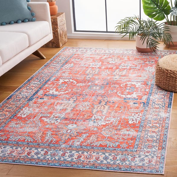 Arizona Rust/Aqua 8 ft. x 10 ft. Geometric Machine Washable Medallion Area Rug