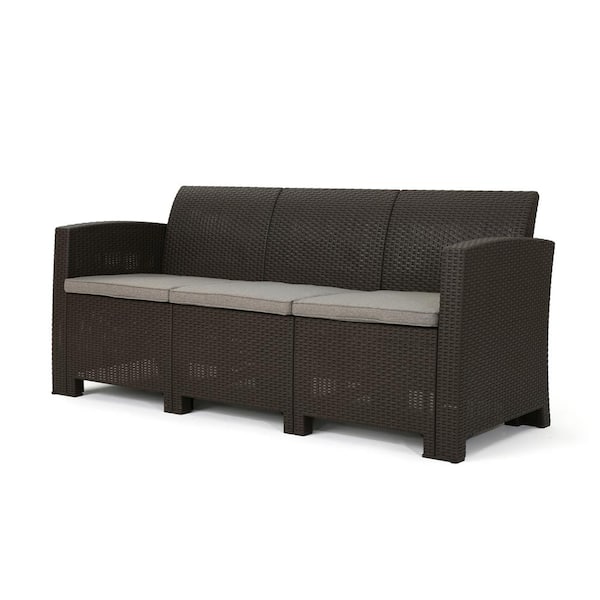 Unbranded 67.7 in. Outdoor 3-Seater Brown Wicker Rattan Style Sofa, Outdoor Loveseat, with Mix Beige Cushions