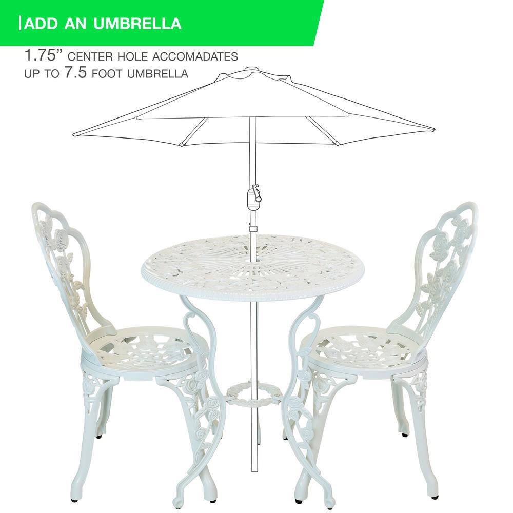 White Cast Aluminum Floral Bistro Set with Iron Legs