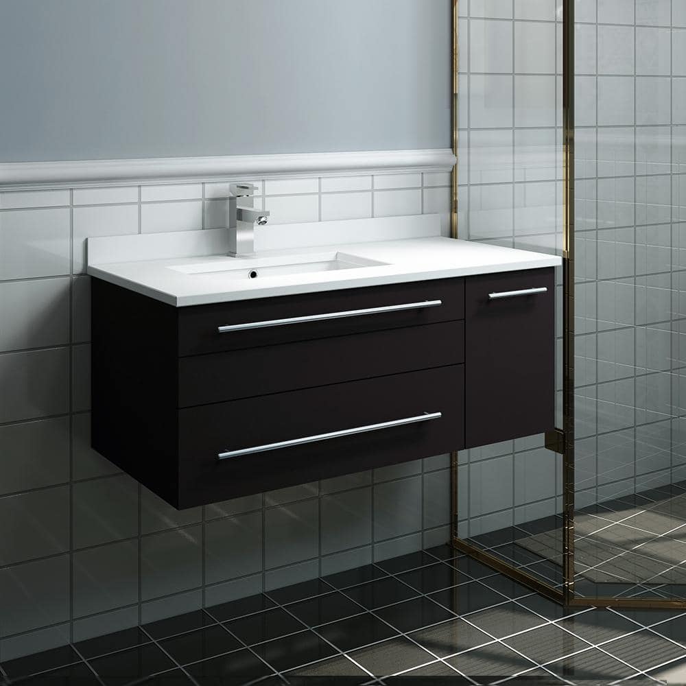 Espresso 36" Wall-Mounted Single Sink Vanity with Quartz Top