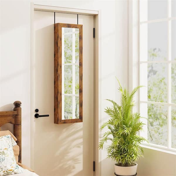Costway Rustic Brown Wooden Wall Mounted Door Hanging Jewelry Box