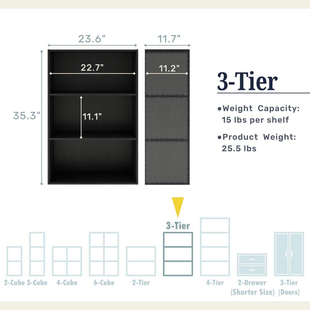 Quincy Light Gray Composite 3-Shelf Stackable Modular Bookcase
