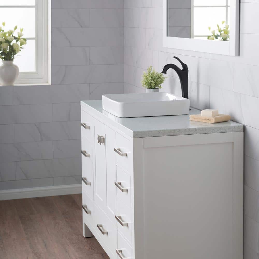 Elavo White Ceramic Square Semi-Recessed Vessel Sink, 16.25 inch