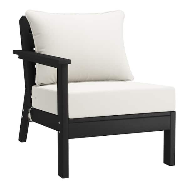 WESTIN OUTDOOR Birchwood Outdoor Patio Deep Seating Left Facing Arm HDPE Lounge Chair in Black with White Cushions