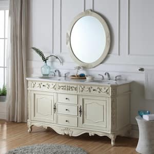 30 in. W x 38 in. H Framed Oval Beveled Edge Bathroom Vanity Mirror in antique white