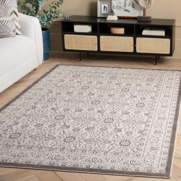 SAFAVIEH Orchard 8 ft. x 10 ft. Gray/Silver Ornate Floral Border Area ...
