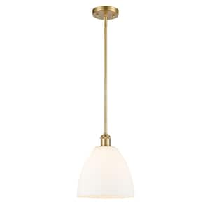 Bristol Glass 100-Watt 1-Light Satin Gold Shaded Mini Pendant Light with Frosted Glass Shade