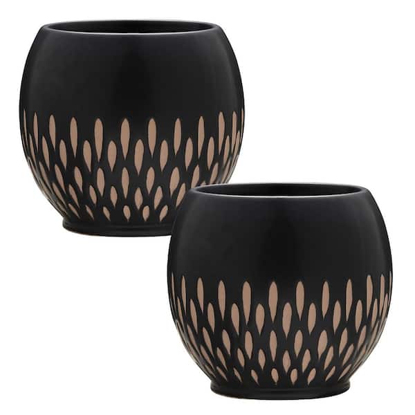 Ava 1.59 Wt. Ceramic Round Planter (L x 7.9 in. W x 7.9 in. H x 7.5 in.) in Brown Finish (2 Pack)