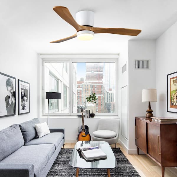 BreezeGlow 42 in. Smart Indoor Matte White Flush Mount Ceiling Fan with Light, included Remote Control and App Control