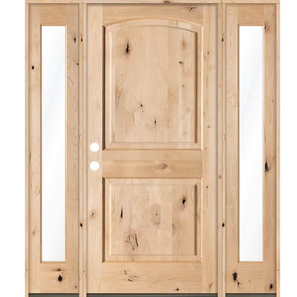 Krosswood Doors 58 in. x 80 in. Rustic Alder Clear Low-E Unfinished Wood Right-Hand Inswing Prehung Front Door/Double Full Sidelites