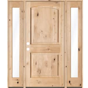 60 in. x 80 in. Rustic Alder Clear Low-E Unfinished Wood Right-Hand Inswing Prehung Front Door/Double Full Sidelites