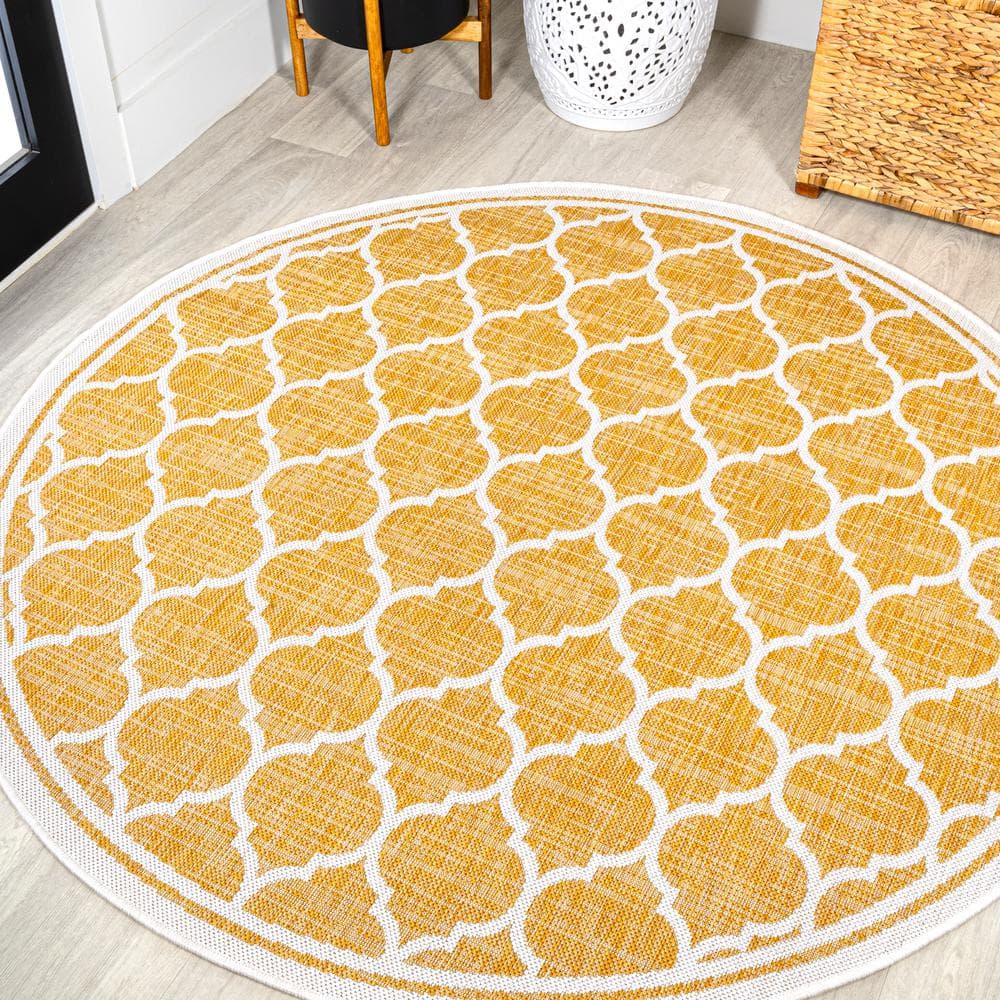 Trebol Moroccan Trellis Textured Weave Yellow/Cream 5 ft. Round Indoor/Outdoor Area Rug price history on PriceWatchPro